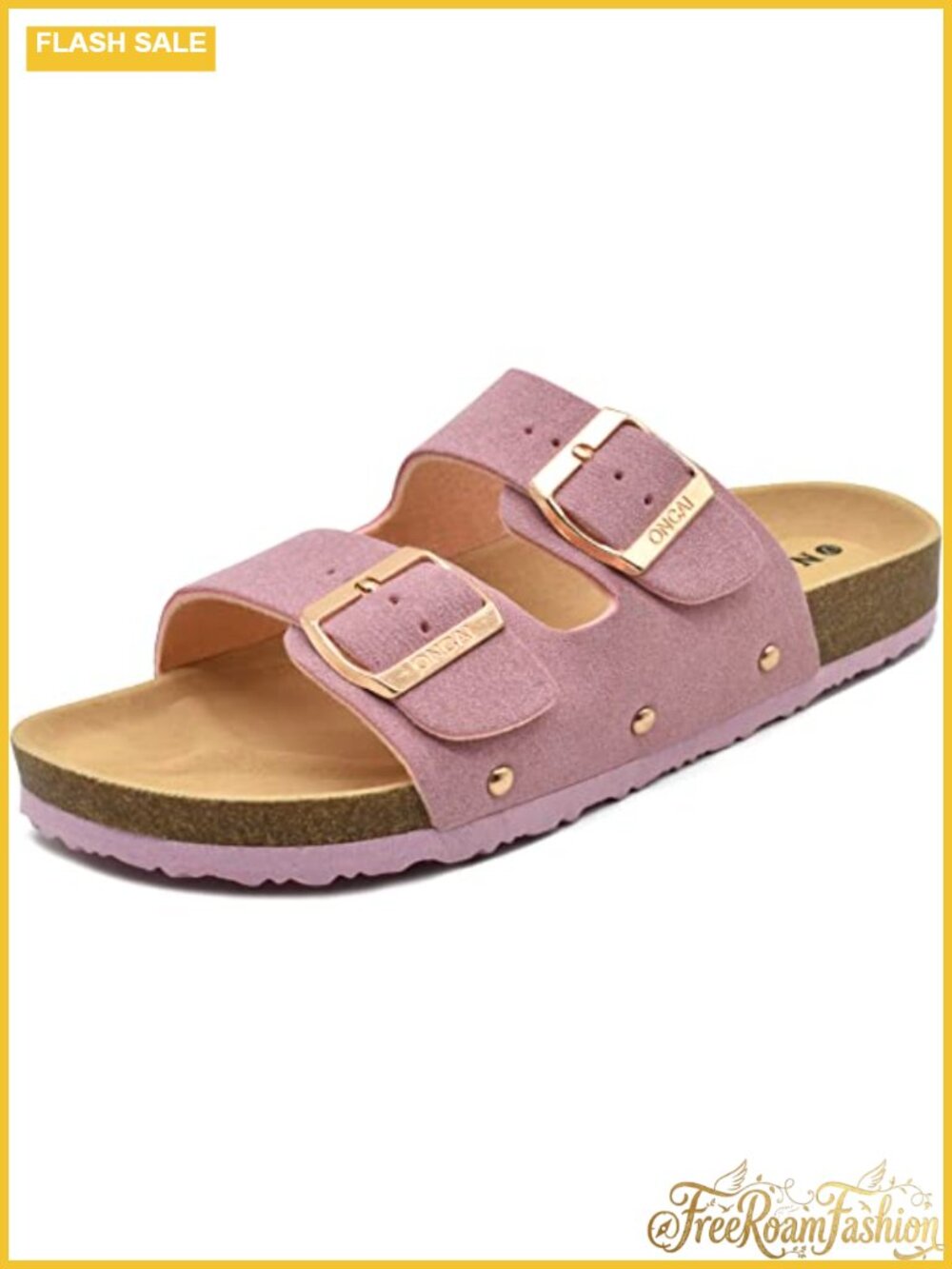 Women's Suede Leather Slide Sandals with Arch Support Adjustable Buckle Slip On